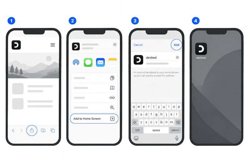 dextool PWA install option on iPhone
